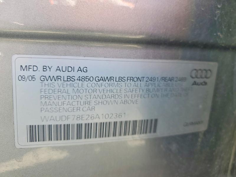 Продаж на аукціоні авто 2006 Audi A4, vin: WAUDF78E26A102361, номер лоту: 50632226
