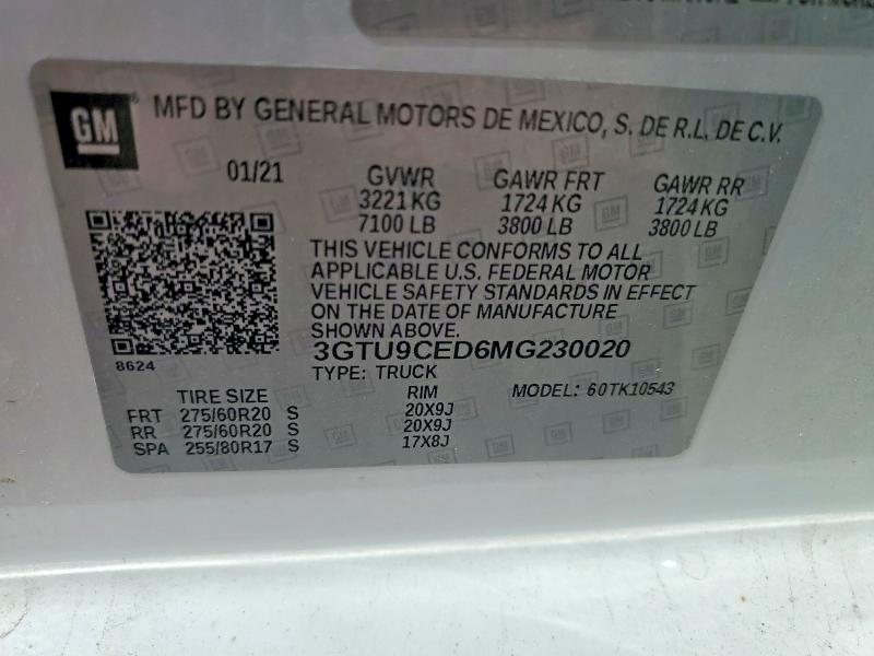 51141016 :رقم المزاد ، 3GTU9CED6MG230020 vin ، 2021 Gmc Sierra مزاد بيع