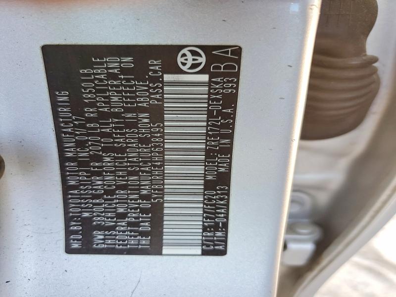 Aukcja sprzedaży 2017 Toyota Corolla, vin: 5YFBURHE4HP638495, numer aukcji: 50587576