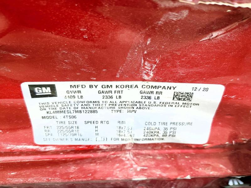 49451106 :رقم المزاد ، KL4MMESL7MB122885 vin ، 2021 Buick Encore Gx مزاد بيع