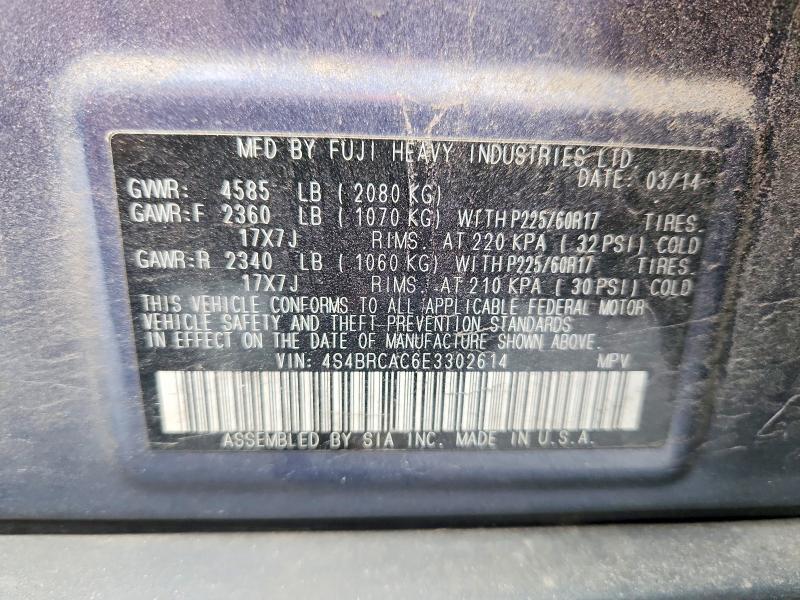 2014 Subaru Outback მანქანა იყიდება აუქციონზე, vin: 4S4BRCAC6E3302614, აუქციონის ნომერი: 50291556