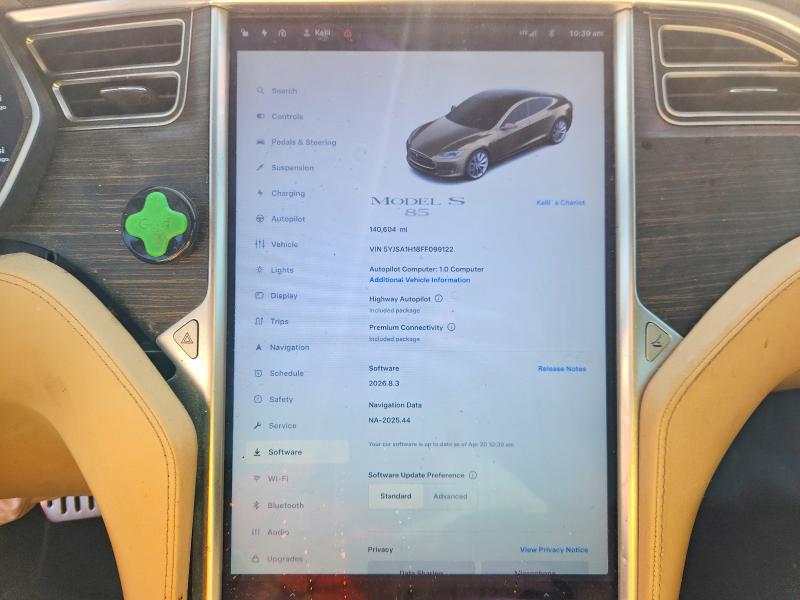 2015 Tesla Model S მანქანა იყიდება აუქციონზე, vin: 5YJSA1H18FF099122, აუქციონის ნომერი: 50100106