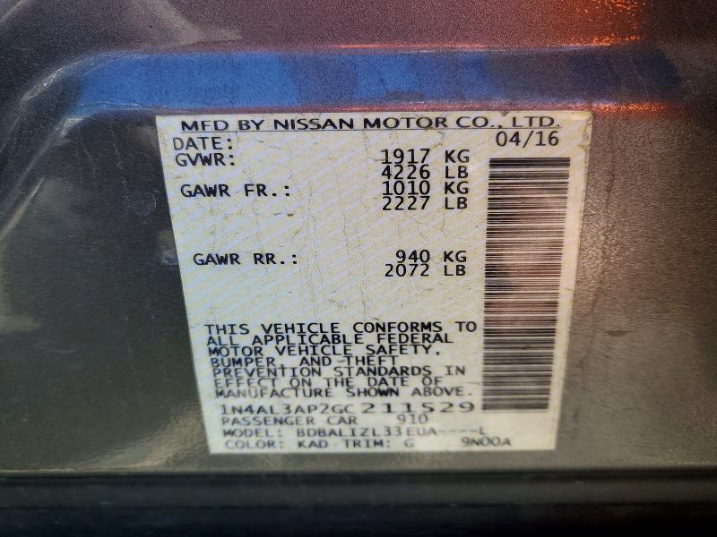 Aukcja sprzedaży 2016 Nissan Altima, vin: 1N4AL3AP2GC211529, numer aukcji: 51098756