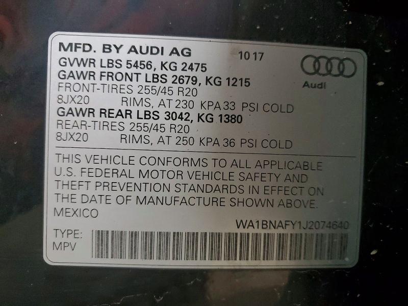 48790966 :رقم المزاد ، WA1BNAFY1J2074640 vin ، 2018 Audi Q5 مزاد بيع