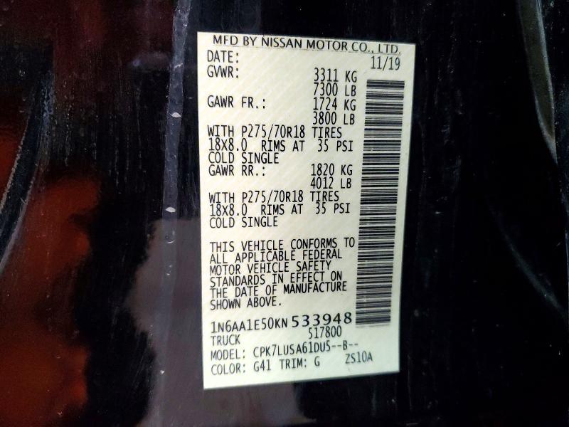 Auction sale of the 2019 Nissan Titan, vin: 1N6AA1E50KN533948, lot number: 48799876