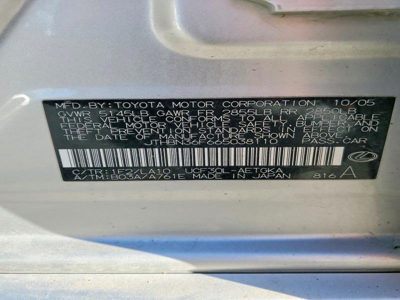 Продажа на аукционе авто 2006 Lexus Ls, vin: JTHBN36F665038110, номер лота: 50529986