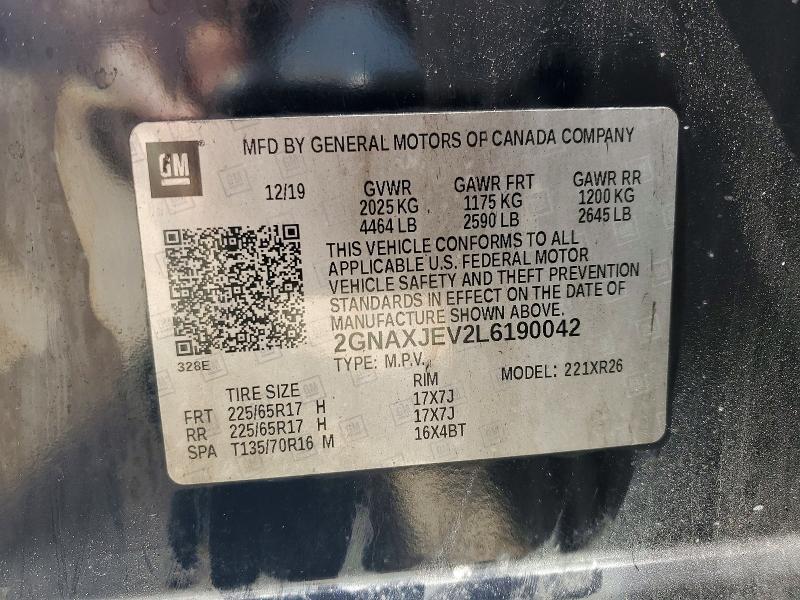 Aukcja sprzedaży 2020 Chevrolet Equinox, vin: 2GNAXJEV2L6190042, numer aukcji: 49294226