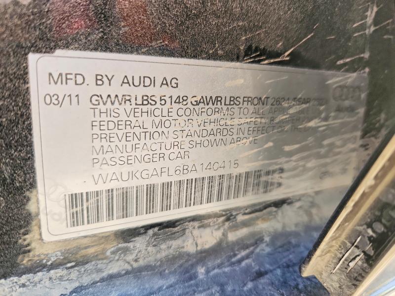 2011 Audi S4 მანქანა იყიდება აუქციონზე, vin: WAUKGAFL6BA140415, აუქციონის ნომერი: 51012476