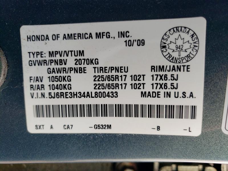 Продаж на аукціоні авто 2010 Honda Cr-v, vin: 5J6RE3H34AL800433, номер лоту: 49131906