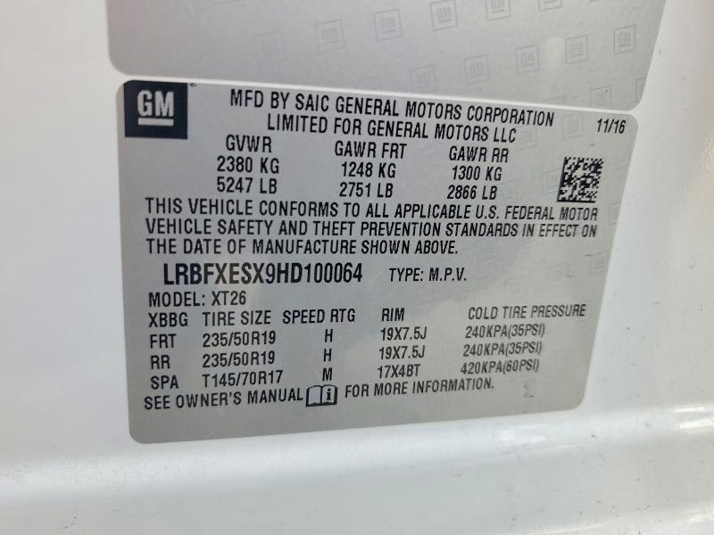49394536 :رقم المزاد ، LRBFXESX9HD100064 vin ، 2017 Buick Envision مزاد بيع