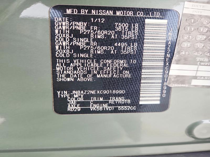 Aukcja sprzedaży 2012 Infiniti Qx56, vin: JN8AZ2NEXC9018990, numer aukcji: 50082636