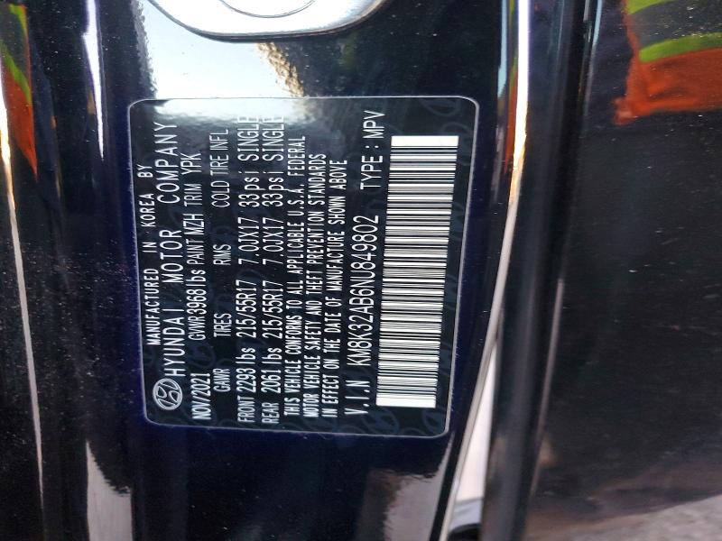 2022 Hyundai Kona მანქანა იყიდება აუქციონზე, vin: KM8K32AB6NU849802, აუქციონის ნომერი: 49015756