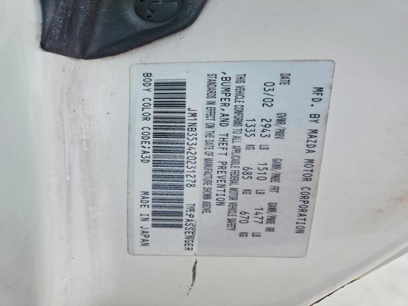 2002 Mazda Mx-5 Miata მანქანა იყიდება აუქციონზე, vin: JM1NB353420231278, აუქციონის ნომერი: 50495036