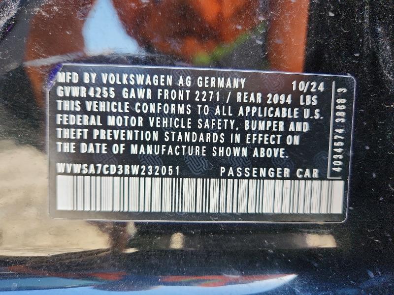 Aukcja sprzedaży 2024 Volkswagen Gti, vin: WVWSA7CD3RW232051, numer aukcji: 51170306