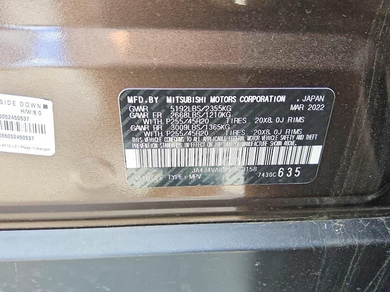 Продаж на аукціоні авто 2022 Mitsubishi Outlander, vin: JA4J4VA83NZ073158, номер лоту: 47715316