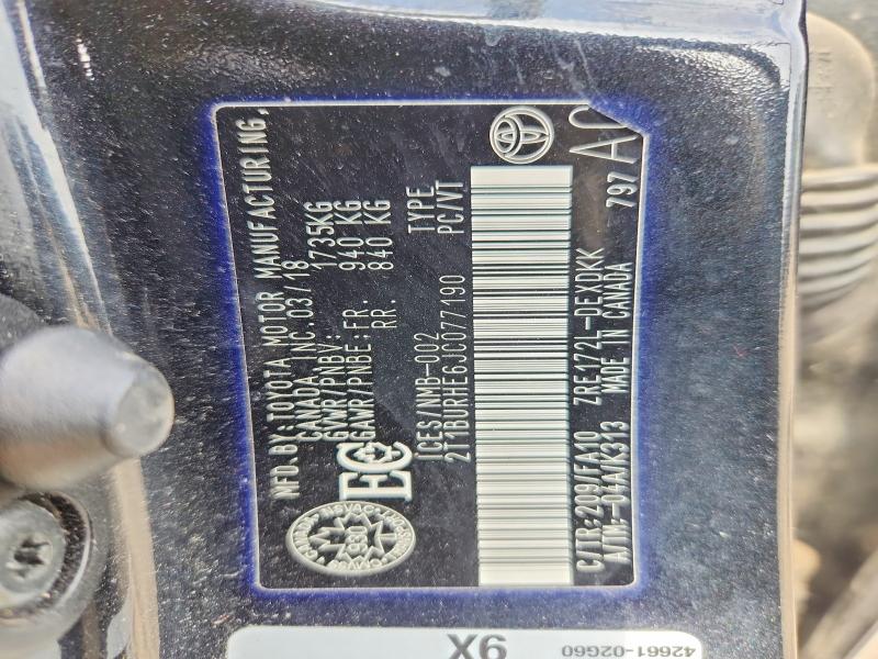 50700426 :رقم المزاد ، 2T1BURHE6JC077190 vin ، 2018 Toyota Corolla مزاد بيع