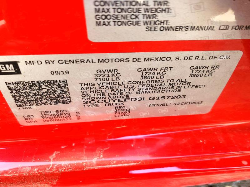 Aukcja sprzedaży 2020 Chevrolet Silverado, vin: 3GCUYEED3LG157203, numer aukcji: 51677196