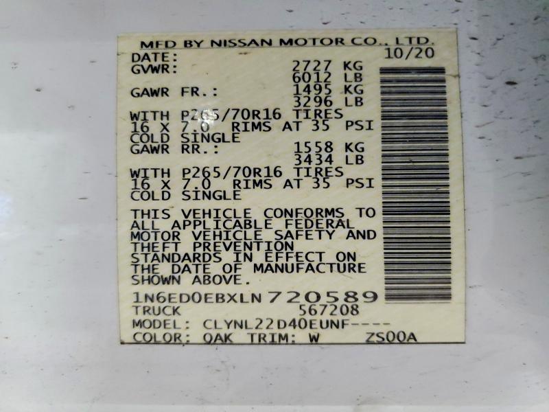 Aukcja sprzedaży 2020 Nissan Frontier, vin: 1N6ED0EBXLN720589, numer aukcji: 50491046