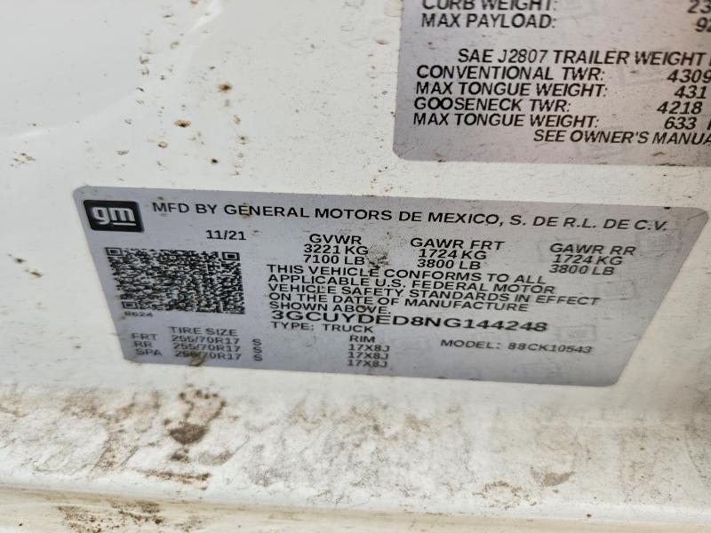 48832906 :رقم المزاد ، 3GCUYDED8NG144248 vin ، 2022 Chevrolet Silverado Ltd مزاد بيع