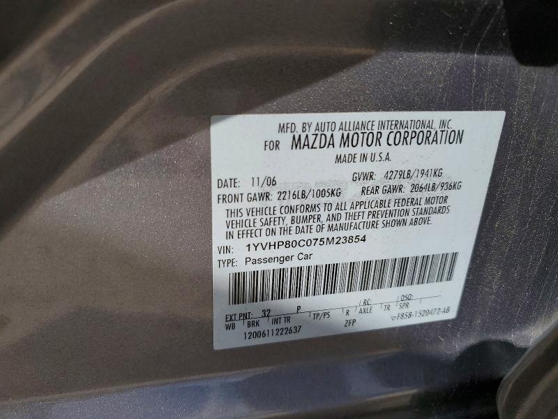 Aukcja sprzedaży 2007 Mazda 6, vin: 1YVHP80C075M23854, numer aukcji: 49364396