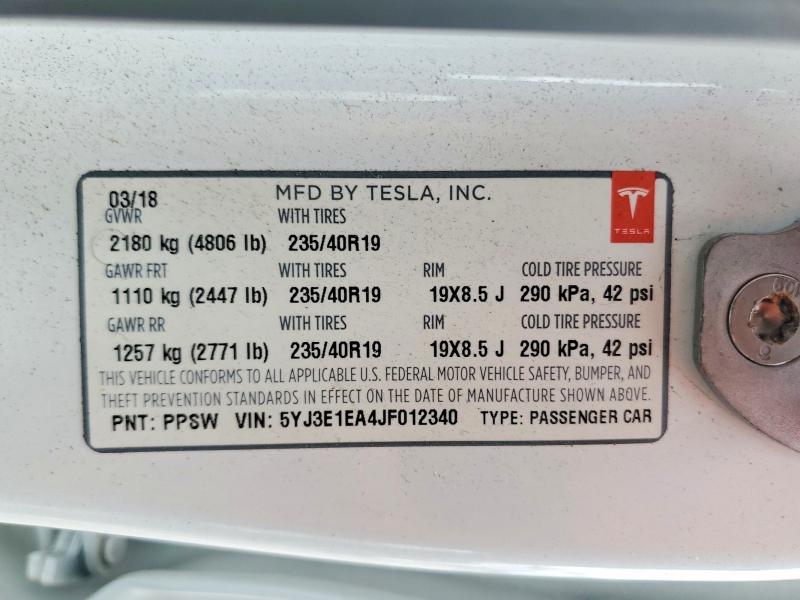 50512926 :رقم المزاد ، 5YJ3E1EA4JF012340 vin ، 2018 Tesla Model 3 مزاد بيع