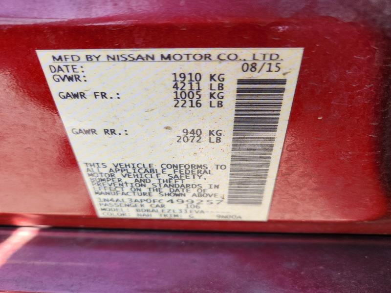 2015 Nissan Altima მანქანა იყიდება აუქციონზე, vin: 1N4AL3AP0FC499257, აუქციონის ნომერი: 55061516