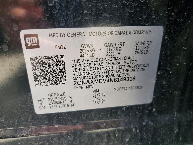 Продажа на аукционе авто 2022 Chevrolet Equinox, vin: 2GNAXMEV4N6149318, номер лота: 48716766