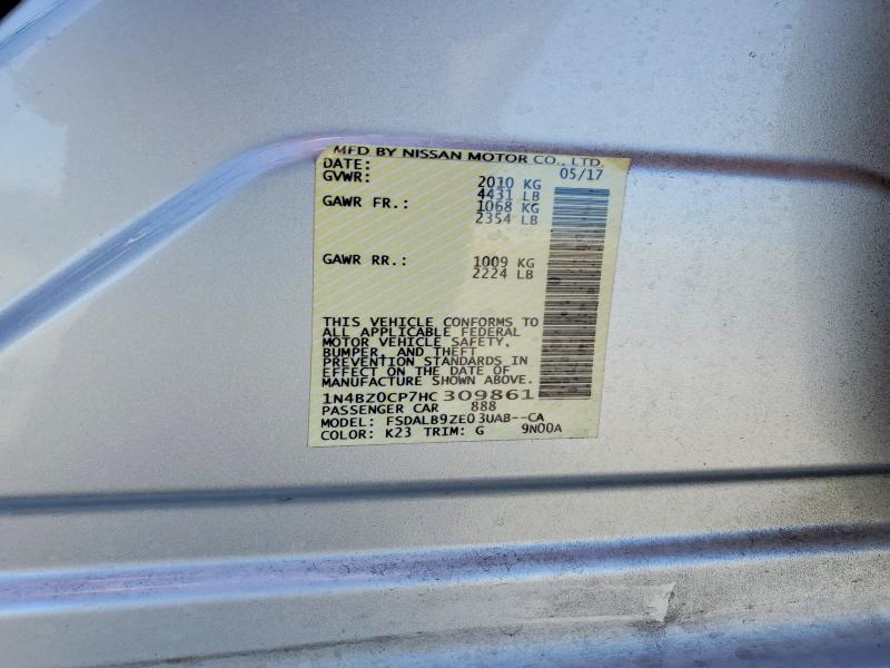 51802666 :رقم المزاد ، 1N4BZ0CP7HC309861 vin ، 2017 Nissan Leaf مزاد بيع