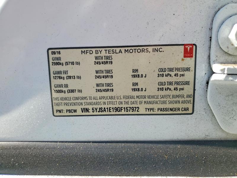 49343306 :رقم المزاد ، 5YJSA1E19GF157972 vin ، 2016 Tesla Model S مزاد بيع