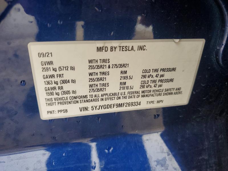 48455336 :رقم المزاد ، 5YJYGDEF9MF269334 vin ، 2021 Tesla Model Y مزاد بيع