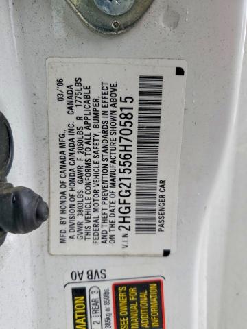 48760736 :رقم المزاد ، 2HGFG21556H705815 vin ، 2006 Honda Civic مزاد بيع