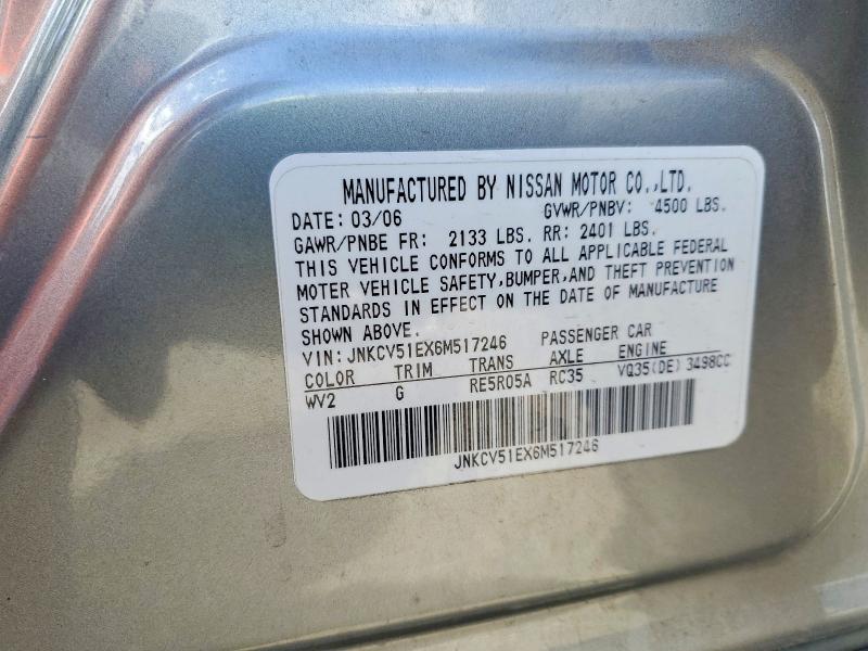 Aukcja sprzedaży 2006 Infiniti G35, vin: JNKCV51EX6M517246, numer aukcji: 50808286