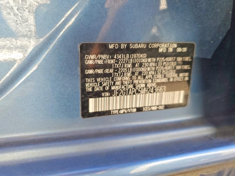 49505606 :رقم المزاد ، JF2GTAPC5MH243663 vin ، 2021 Subaru Crosstrek مزاد بيع
