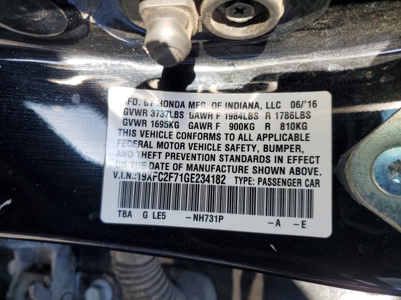 Продажа на аукционе авто 2016 Honda Civic, vin: 19XFC2F71GE234182, номер лота: 50462016
