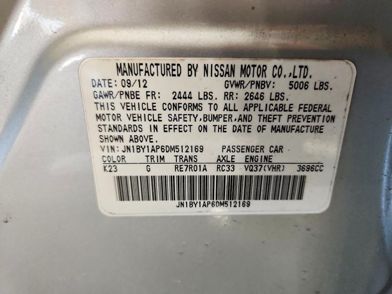 Aukcja sprzedaży 2013 Infiniti M37, vin: JN1BY1AP6DM512169, numer aukcji: 49856636