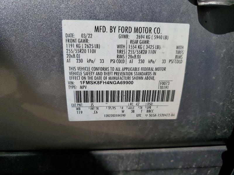 49392336 :رقم المزاد ، 1FMSK8FH4NGA69900 vin ، 2022 Ford Explorer مزاد بيع