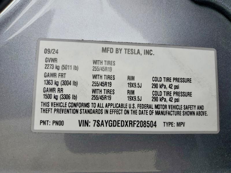 Aukcja sprzedaży 2024 Tesla Model Y, vin: 7SAYGDEDXRF208504, numer aukcji: 50463356