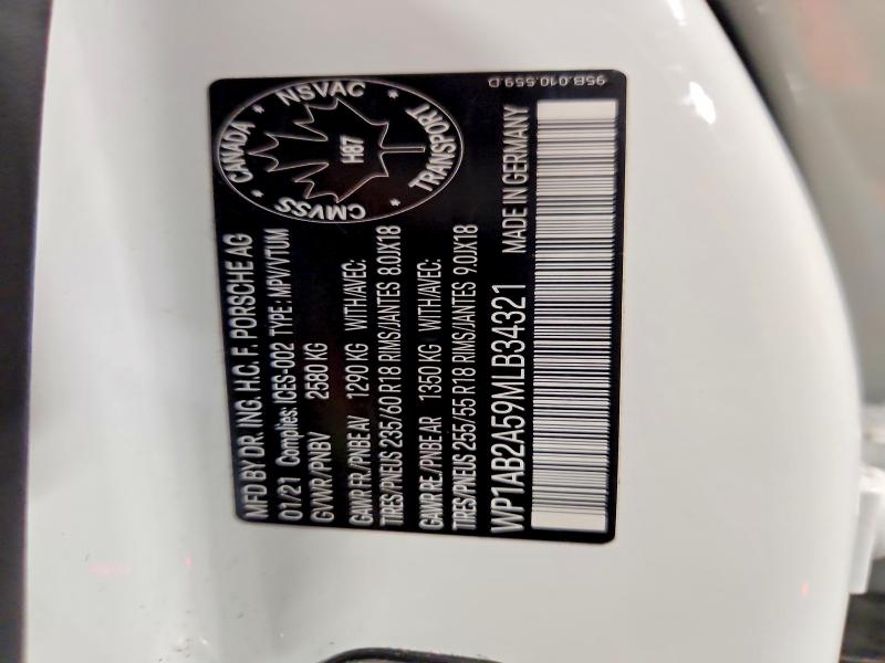 Aukcja sprzedaży 2021 Porsche Macan, vin: WP1AB2A59MLB34321, numer aukcji: 45623496