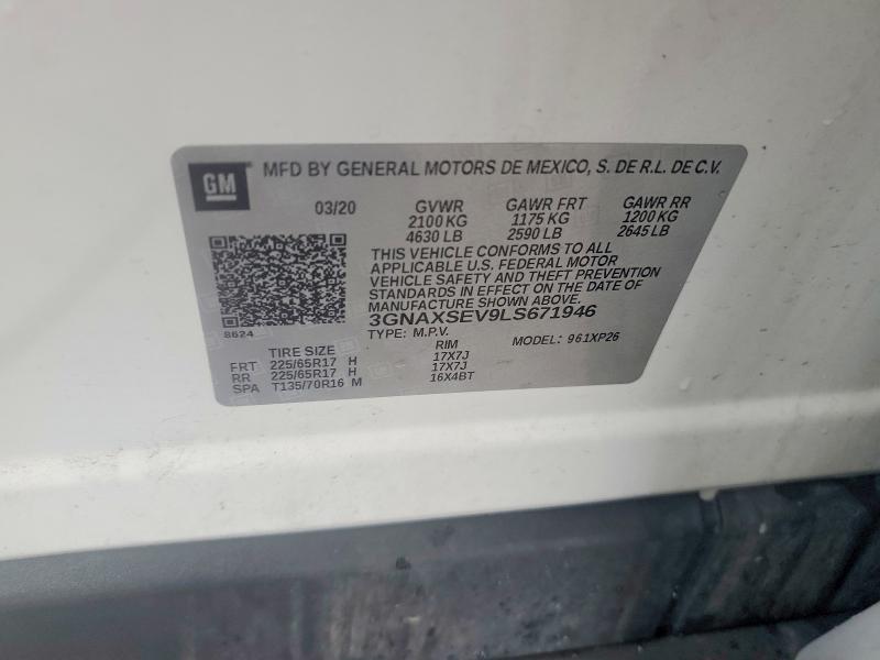 Продажа на аукционе авто 2020 Chevrolet Equinox, vin: 3GNAXSEV9LS671946, номер лота: 50281016