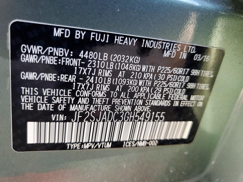 Aukcja sprzedaży 2016 Subaru Forester, vin: JF2SJADC3GH549155, numer aukcji: 50310726