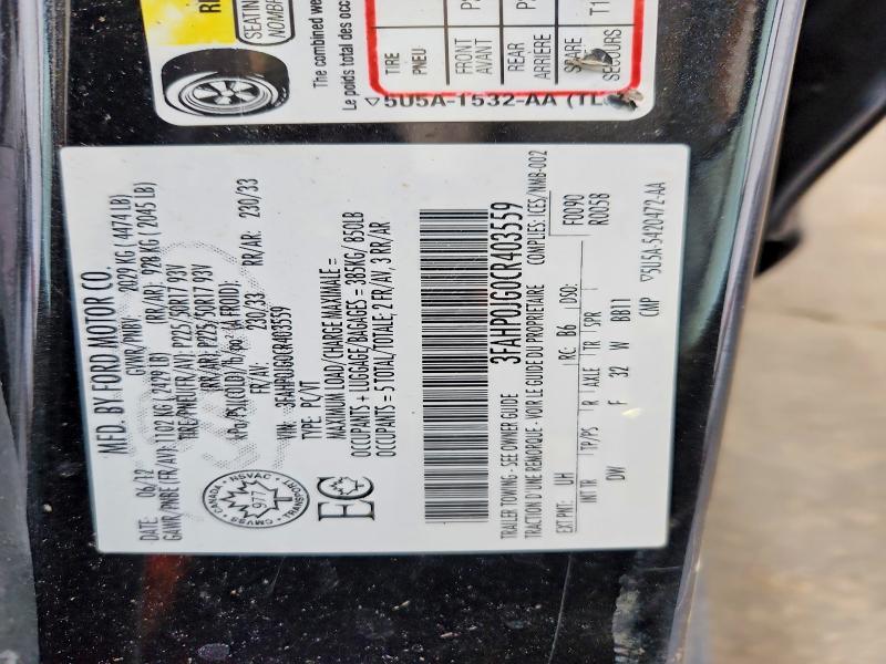 49029286 :رقم المزاد ، 3FAHP0JG0CR403559 vin ، 2012 Ford Fusion مزاد بيع