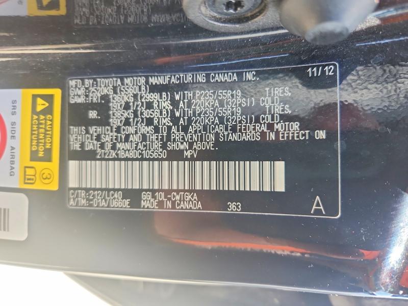 48851206 :رقم المزاد ، 2T2ZK1BA8DC105650 vin ، 2013 Lexus Rx 350 مزاد بيع
