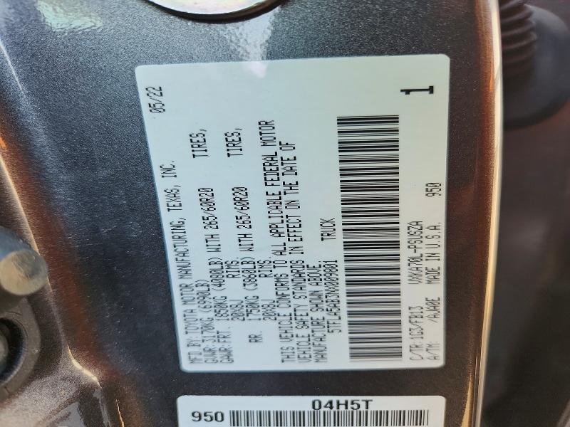 49269806 :رقم المزاد ، 5TFLA5AB3NX009801 vin ، 2022 Toyota Tundra مزاد بيع
