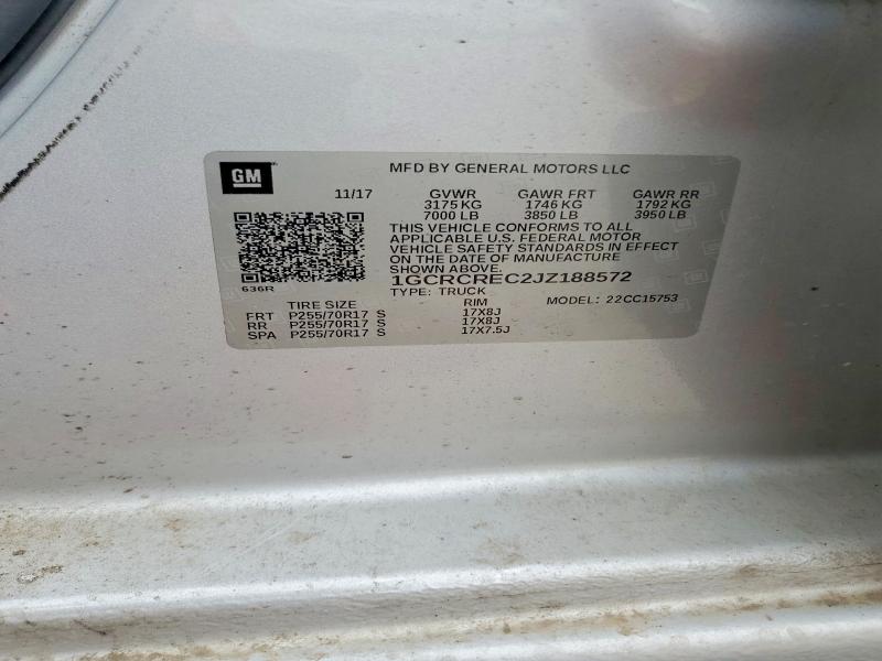 48606706 :رقم المزاد ، 1GCRCREC2JZ188572 vin ، 2018 Chevrolet Silverado مزاد بيع