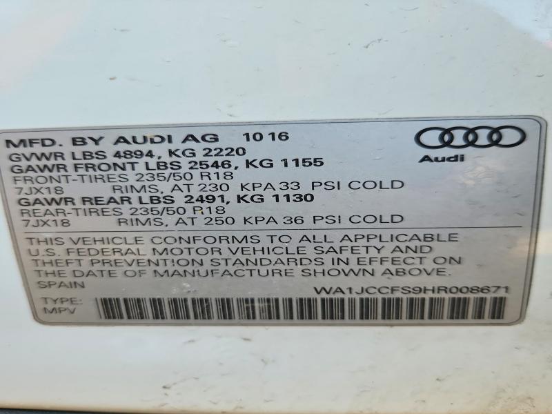 Aukcja sprzedaży 2017 Audi Q3, vin: WA1JCCFS9HR008671, numer aukcji: 49977326