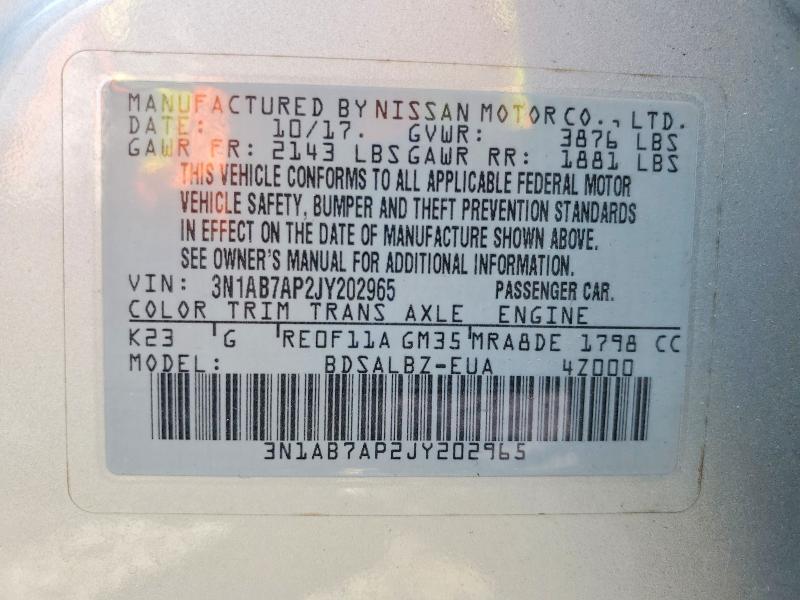 Aukcja sprzedaży 2018 Nissan Sentra, vin: 3N1AB7AP2JY202965, numer aukcji: 50669036