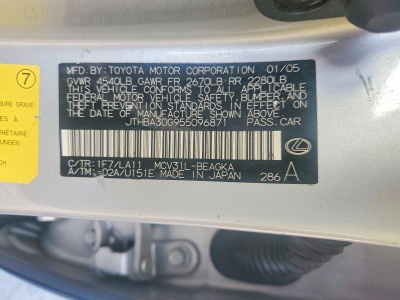 Aukcja sprzedaży 2005 Lexus Es 330, vin: JTHBA30G955096871, numer aukcji: 51069336