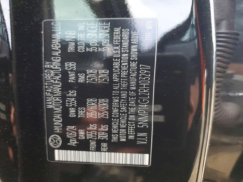 2024 Hyundai Santa Fe მანქანა იყიდება აუქციონზე, vin: 5NMP14GL2RH032917, აუქციონის ნომერი: 51147616