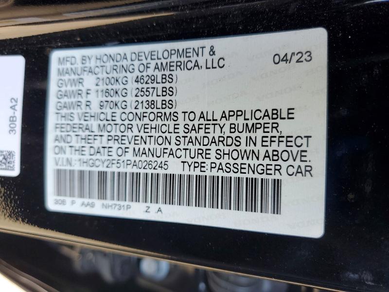 51737516 :رقم المزاد ، 1HGCY2F51PA026245 vin ، 2023 Honda Accord مزاد بيع