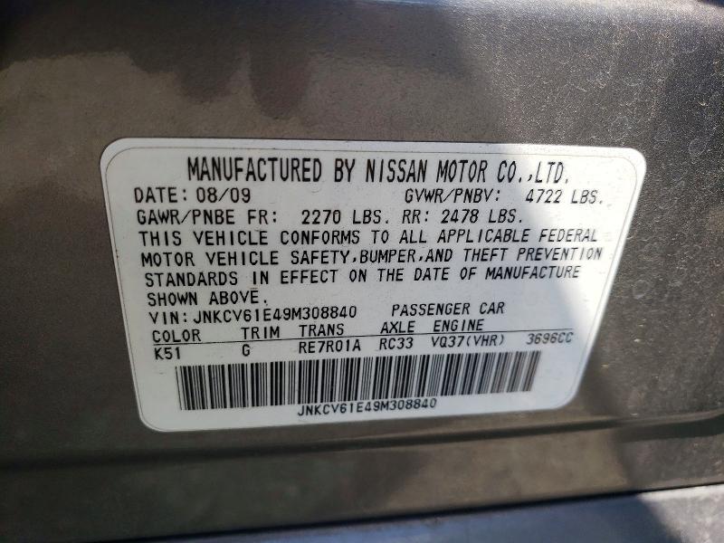 49772626 :رقم المزاد ، JNKCV61E49M308840 vin ، 2009 Infiniti G37 Sedan مزاد بيع